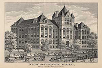 postcard showing an illustration of science hall.