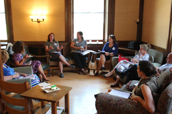 book club participants talking