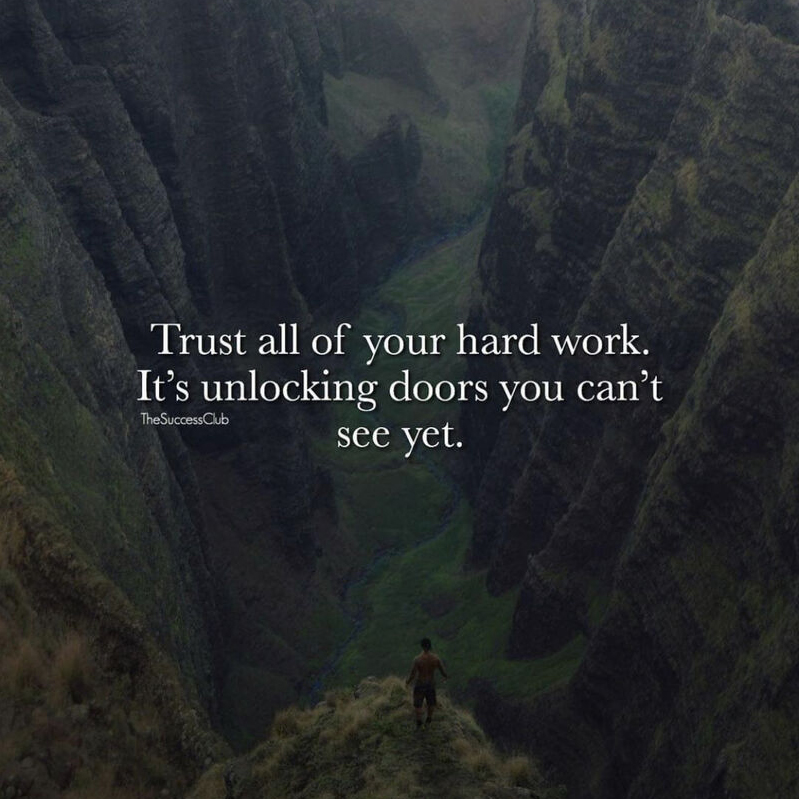 Image with the quote "Trust all of your hard work. It's unlocking doors you can't see yet."