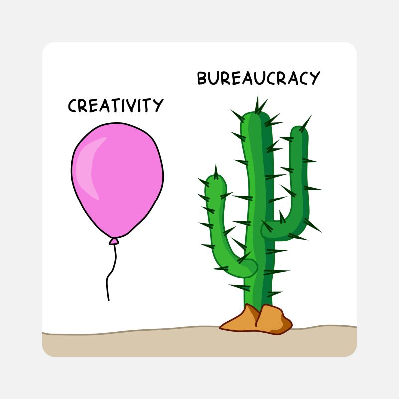 Graphic Creativity as a balloon Bureaucracy as a cactus image is by Roberto Ferraro 